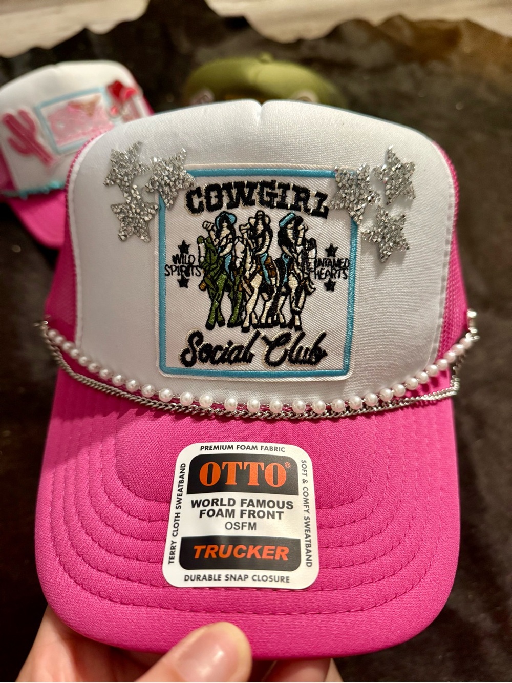 OTTO Pink and White Cowgirl Social Club Trucker Hat